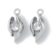 Brass Pendants, with Clear Glass, Flower, Real Platinum Plated, Real Platinum Plated, 14x6x5mm, Hole: 1.2mm(KK-H482-15B-P)