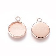 201 Stainless Steel Pendant Cabochon Settings, Plain Edge Bezel Cups, Flat Round, Rose Gold, tray: 12mm, 17.5x14x2mm, Hole: 2.2mm(STAS-F191-14RG-C)