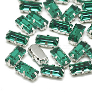 Sew on Rhinestone, Multi-strand Links, Glass Rhinestone, with Brass Prong Settings, Garments Accessories, Faceted, Rectangle, Platinum, Med.Emerald, 16x6x4.5mm, Hole: 1mm(RGLA-T092-5x15mm-15P)