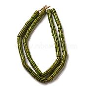 Handmade Nepalese Lampwork Beads, Column with Stripe, Yellow Green, 6~14x5~8mm, Hole: 1.4~3mm, about 52~78pcs/strand, 25.59~25.98''(65~66cm)(LAMP-B023-07A-03)