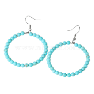 Fashionable Natural Turquoise Hoop Earrings for Women, Versatile and Unique, Platinum, 59x42x4mm(KJ9273-2)