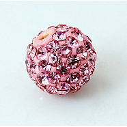 Polymer Clay Rhinestone Beads, Pave Disco Ball Beads, Grade A, Half Drilled, Round, Light Rose, PP9(1.5.~1.6mm), 6mm, Hole: 1.2mm(RB-H284-6MM-Half-223)