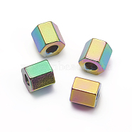 Ion Plating(IP) 304 Stainless Steel Spacer Beads, Hexagon, Rainbow Color, 4.5x4.5x4mm, Hole: 1.8mm(STAS-D170-04A-5)