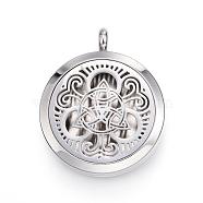 316 Surgical Stainless Steel Diffuser Locket Pendants, with Perfume Pad and Magnetic Clasps, Flat Round with Trinity Knot/Triquetra, Irish, Stainless Steel Color, 36.5~37x30x6~6.5mm, Hole: 5mm, Inner Diameter: 23mm, , 12color/set(STAS-H342-14P)