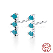 Platinum Rhodium Plated Sterling Silver Micro Pave Cubic Zirconia Stud Earrings for Women, Rectangle Bar, Turquoise, 9x3mm(OU2217-6)