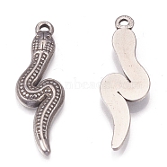 304 Stainless Steel Pendants, Snake, Antique Silver, 32.5x10x2mm, Hole: 2mm(STAS-H109-22B)