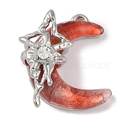 Platinum Alloy Resin Rhinestone Glass Pendants, Moon, Indian Red, 20.5x19.5x11mm, Hole: 1.6mm(FIND-U017-08P-01)