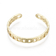 Brass Cuff Finger Rings, Open Rings, Nickel Free, Curb Chain Shape, Real 18K Gold Plated, Size 9, Inner Diameter: 19mm(RJEW-N030-006-NF)