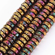 Electroplated Natural Lava Rock Beads Strands, Flat Round/Disc, Heishi Beads, Bumpy, Colorful, 8.5x4mm, Hole: 1mm, about 104~105pcs/strand, 15.75 inch~15.94 inch(40cm~40.5cm)(G-T114-69C)
