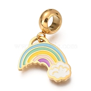 Ion Plating(IP) 304 Stainless Steel European Dangle Charms, Large Hole Pendants, with Enamel, Rainbow, Colorful, Golden, 26mm, Hole: 4mm, Pendant: 15x15.5x1mm(STAS-O097-15G)