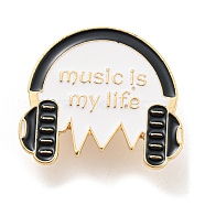 Music Theme Enamel Pins, Light Gold Alloy Badge for Women, Headphone, 25x28x1.5mm(JEWB-Q035-03A)