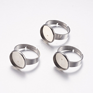 Adjustable 304 Stainless Steel Finger Rings Components, Pad Ring Base Findings, Flat Round, Stainless Steel Color, Tray: 12mm, 17mm(STAS-F149-18P-B)