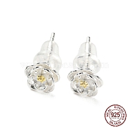Two Tone 999 Sterling Silver Stud Earrings, Flower, Golden & Silver, 6.5x6mm(STER-P052-A06-S)