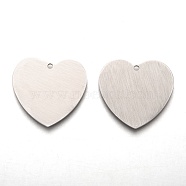 304 Stainless Steel Pendants, Stamping Blank Tag, Laser Cut, Double Side Drawbench Effect, Heart, Stainless Steel Color, 23.5x25x1mm, Hole: 1.6mm(STAS-O133-02F-P)