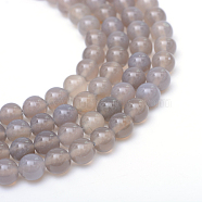 Round Natural Grey Agate Bead Strands, Grade A, 8~9mm, Hole: 1mm, about 47pcs/strand, 14.76~14.96 inch(37.5~38cm)(X-G-R345-8mm-07)