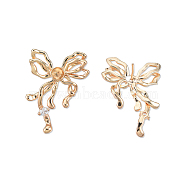 Brass Pave Clear Cubic Zirconia Stud Earring Findings, for Half Drilled Beads, Cadmium Free & Nickel Free & Lead Free, Butterfly, Real 18K Gold Plated, 29x23mm, Hole: 1.6mm, Pin: 0.8mm(KK-N232-438LG-A)