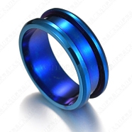 201 Stainless Steel Grooved Finger Ring Settings, Ring Core Blank, for Inlay Ring Jewelry Making, Blue, Size 8, 8mm, Inner Diameter: 18mm(STAS-TAC0001-10B-L)