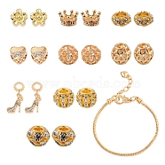 DIY European Style Bracelets Making Kit, Including Alloy Rhinestone European Beads & Dangle Charms, Brass European Style Beads & Bracelet Making, Golden, Bracelet Making: 1pc/bag(DIY-YW0005-26G)