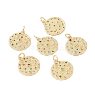 Brass Micro Pave Colorful Cubic Zirconia Pendants, Long-Lasting Plated, Real 18K Gold Plated, with Jump Rings, Flat Round, Colorful, 17x16x2mm(X-ZIRC-Z011-09G-A)