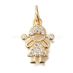 Brass Micro Pave Cubic Zirconia Pendants, Little Kid Charms, with Jump Ring, Golden, 14.5x10.5x2mm(KK-Q001-17G)