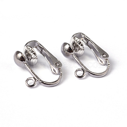 Iron Clip-on Earring Findings for Non-Pierced Ears, Platinum Color, Nickel Free, about 13.5mm wide, 15.5mm long, 7mm thick, Hole: about 2mm(X-EC141-NF)