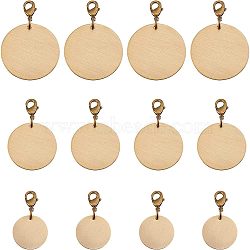 SUPERFINDINGS 12Pcs 3 Style Brass Pendants, Stamping Blank Tag, with Lobster Claw Clasps, Flat Round, Antique Bronze, 4pcs/style(HJEW-FH0001-11)