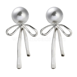 Bowknot Brass Stud Earrings, with 999 Sterling Sliver Pins, Platinum, 41.5x18.5mm(EJEW-P296-02P)