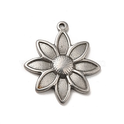 304 Stainless Steel Pendant Enamel Settings, Flower, Stainless Steel Color, 32x28x4mm, Hole: 1.6mm(STAS-I694-19P)
