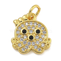 Marine Theme Rack Plating Brass Micro Pave Cubic Zirconia Pendants, Long-Lasting Plated, Cadmium Free & Lead Free, Real 18K Gold Plated, Octopus, 17x13x3mm(KK-I718-28G-03)