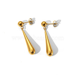 Elegant Teardrop Stainless Steel Stud Earrings, Real 18K Gold Plated, 23.5x5.7x5.9mm(GH1263-3)