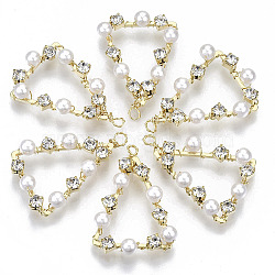 Brass Micro Pave Cubic Zirconia Pendants, with ABS Plastic Imitation Pearl Beads, Nickel Free, Triangle, Real 18K Gold Plated, Creamy White, 32x22x5mm, Hole: 2mm(KK-N233-059-NF)