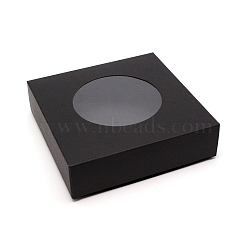 BENECREAT 20Pcs Kraft Paper Box with Clear Round Window, Gift Box, Square, Black, 15x15x4cm(CON-BC0002-33B)