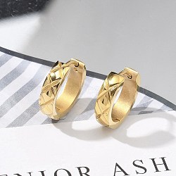 304 Stainless Steel Hoop Earrings for Women, with 316 Surgical Stainless Steel Ear Pins, Ion Plating(IP), Textured Ring, Golden, 16x4mm(EJEW-C096-56G)