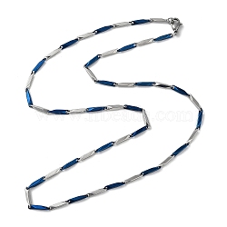 201 Stainless Steel Bar Link Chain Necklaces for Men Women, Blue & Stainless Steel Color, 19.65~19.92 inch(49.9~50.6cm)(NJEW-G112-07B-BLP)