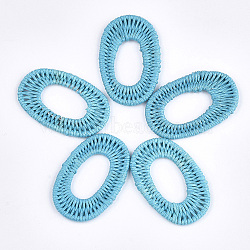 Waxed Polyester Cord Woven Pendants, with Iron Findings, Oval, Sky Blue, 47~48x30~31x3mm(FIND-T039-14D)