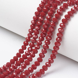 Opaque Solid Color Glass Beads Strands, Faceted, Rondelle, FireBrick, 3.5x3mm, Hole: 0.4mm, about 138pcs/strand, 15.7 inch(40cm)(EGLA-A034-P3mm-D02)