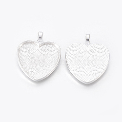 Alloy Pendant Cabochon Settings, Plain Edge Bezel Cups, Heart, Silver Color Plated, 34x27x2.5mm, Hole: 4.5mm, Tray: 25x25mm(PALLOY-WH0023-01S)
