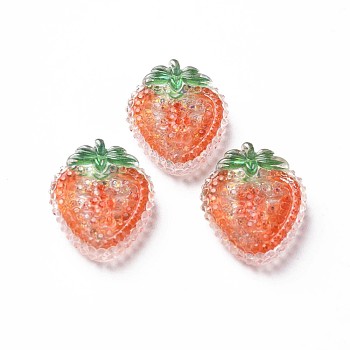 Transparent Epoxy Resin Cabochons, with Paillette, Strawberry, Coral, 22.5x19x7mm