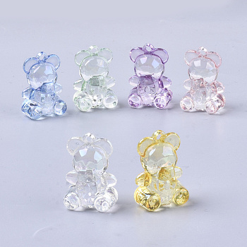 Transparent Acrylic Pendants, AB Color Plated, Bear, Mixed Color, 29x19.5x17.5mm, Hole: 2mm