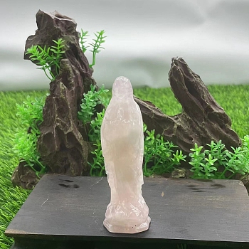 Natural Rose Quartz Carved Healing Virgin Mary Figurines, Reiki Energy Stone Display Decorations, 100mm