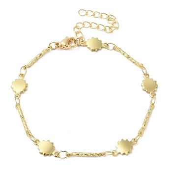 Brass Sun & Bar Link Chain Bracelets for Women, Real 24K Gold Plated, 7 inch(17.8cm)