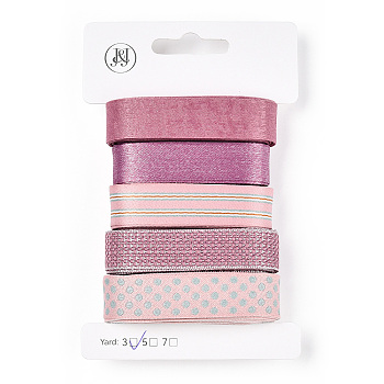 Polyester & Polycotton Ribbons Sets, for Bowknot Making, Gift Wrapping, Colorful, 5/8 inch(17mm), 5 styles, about 3.00 Yards(2.74m)/Style, 15 Yards/Set