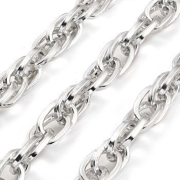 Aluminium Rope Chains, Unwelded, with Spool, Platinum, 19.5x12.5x2.5mm, about 16.40 Feet(5m)/Roll