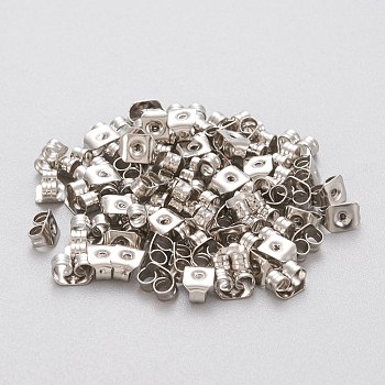 304 Stainless Steel Ear Nuts, Butterfly Earring Backs for Post Earrings, Stainless Steel Color, 5x3.5x2.5mm, Hole: 1mm