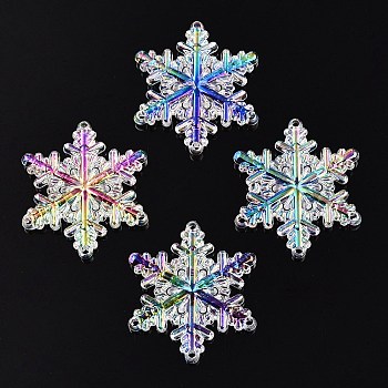 AB Color Transparent Acrylic Chandelier Component Links, Snowflake, Colorful, 46x46x6mm, Hole: 2mm