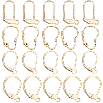 40Pcs 4 Style Brass Leverback Earring Findings, with Horizontal Loop, Real 24K Gold Plated, 15.5~16.5x10~11x1.5~4mm, 10Pcs/style
