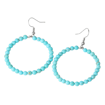 Fashionable Natural Turquoise Hoop Earrings for Women, Versatile and Unique, Platinum, 59x42x4mm