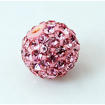 Polymer Clay Rhinestone Beads, Pave Disco Ball Beads, Grade A, Half Drilled, Round, Light Rose, PP9(1.5.~1.6mm), 6mm, Hole: 1.2mm