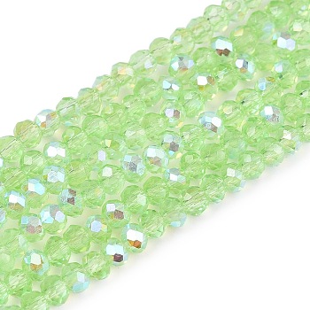 Electroplate Glass Beads Strands, Half Rainbow Plated, Faceted, Rondelle, Light Green, 2.9~3.3x2mm, Hole: 0.8mm, about 148~150pcs/strand, 39.5~40cm