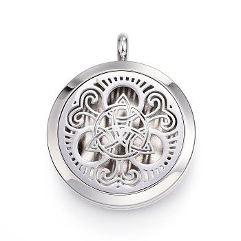 316 Surgical Stainless Steel Diffuser Locket Pendants, with Perfume Pad and Magnetic Clasps, Flat Round with Trinity Knot/Triquetra, Irish, Stainless Steel Color, 36.5~37x30x6~6.5mm, Hole: 5mm, Inner Diameter: 23mm, , 12color/set
